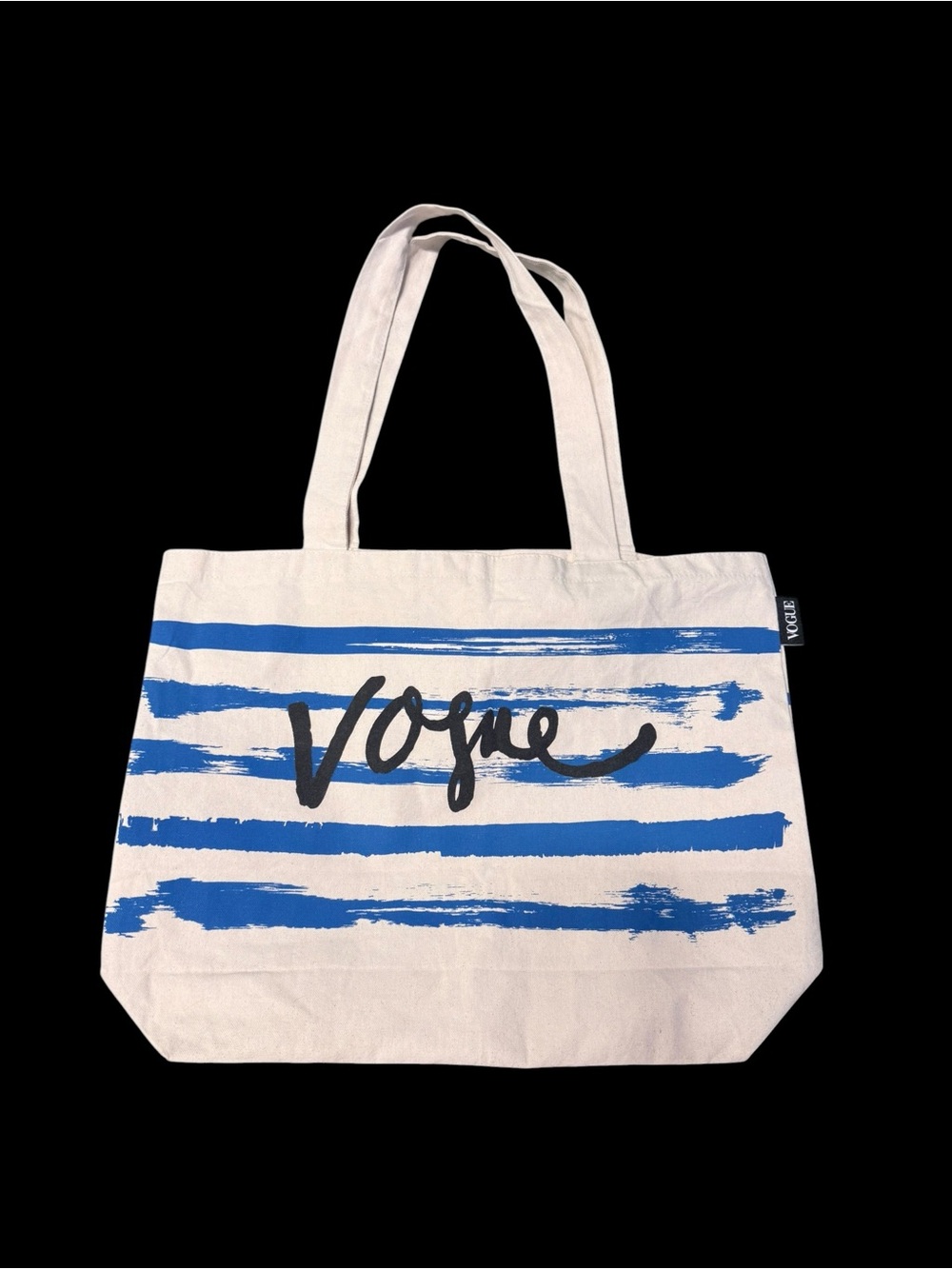 Vogue Canvas Tote Bag Blue Brushstroke Stripes Logo Shopper 20x15x5